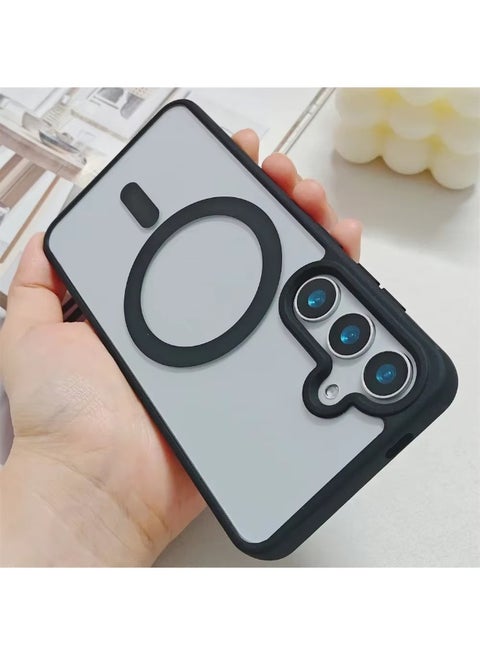 Magnetic Case for Samsung Galaxy S25 FE, Wireless Charging Compatible, Translucent Matte Shockproof Cover (Black)